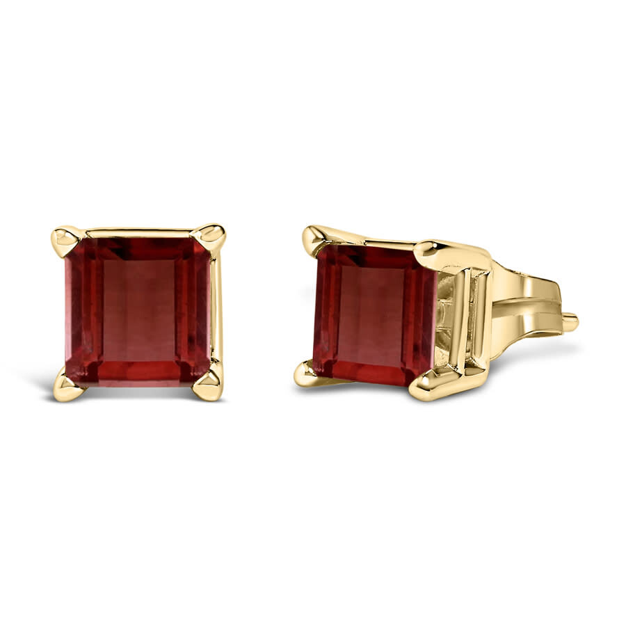 Haus Of Brilliance 14k Yellow Gold 5x5mm Princess Cut Red Garnet Solitaire Stud Earrings In Yellow