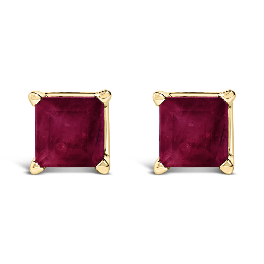 Haus Of Brilliance 14k Yellow Gold 5x5mm Princess Cut Red Ruby Solitaire Stud Earrings In Gold