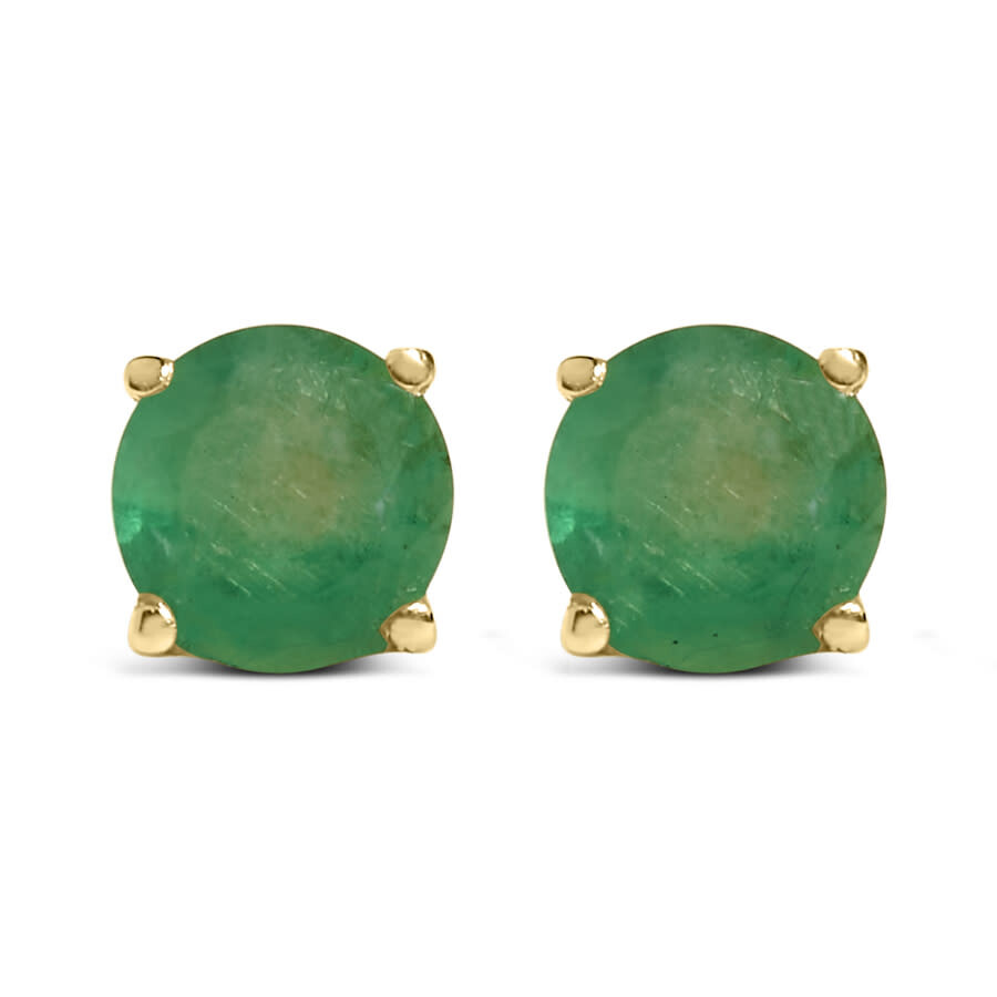 Haus Of Brilliance 14k Yellow Gold 5x5mm Round Green Emerald Solitaire Stud Earrings In Gold