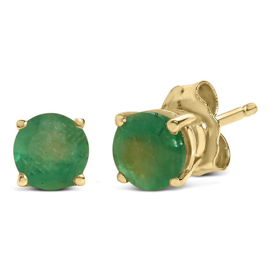 Haus Of Brilliance 14k Yellow Gold 5x5mm Round Green Emerald Solitaire Stud Earrings In Gold