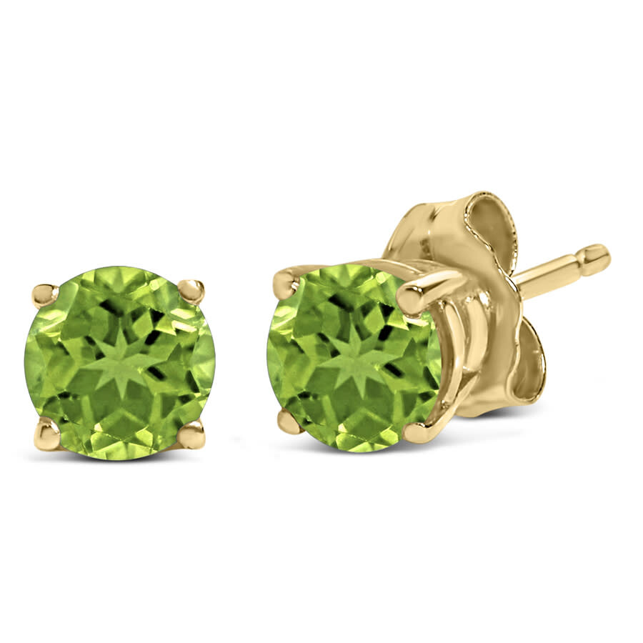 Haus Of Brilliance 14k Yellow Gold 5x5mm Round Green Peridot Solitaire Stud Earrings In Gold