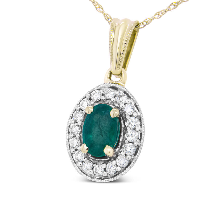 Shop Haus Of Brilliance 14k Yellow Gold 6x4mm Emerald And 1/5 Cttw Round Diamond Halo Pendant 18" Necklac