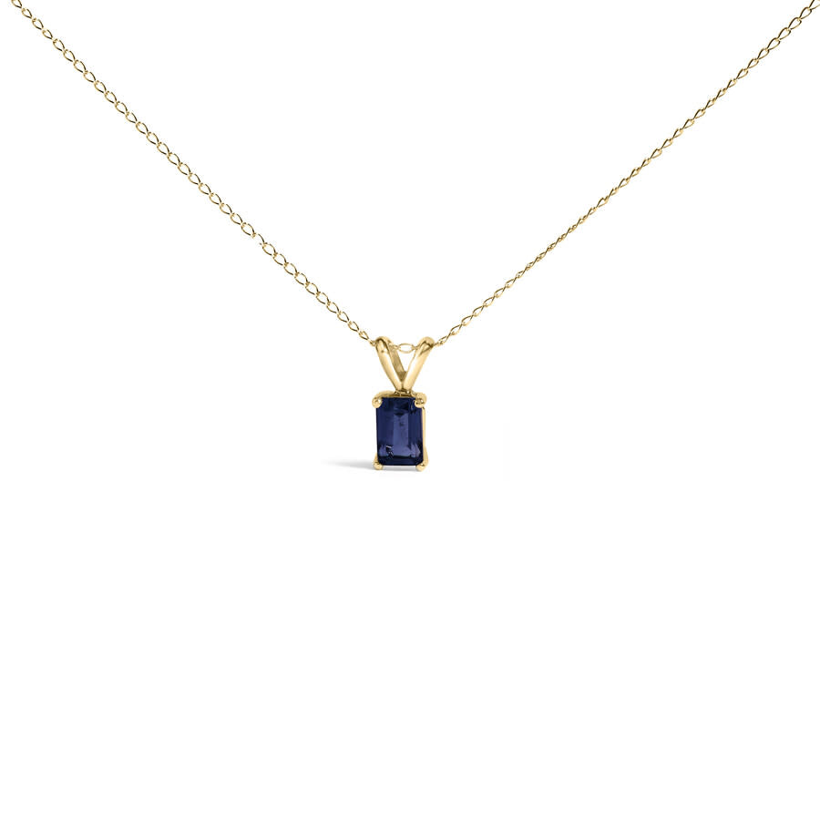 Haus Of Brilliance 14k Yellow Gold 6x4mm Emerald Cut Blue Sapphire Solitaire Pendant Necklace In Gold
