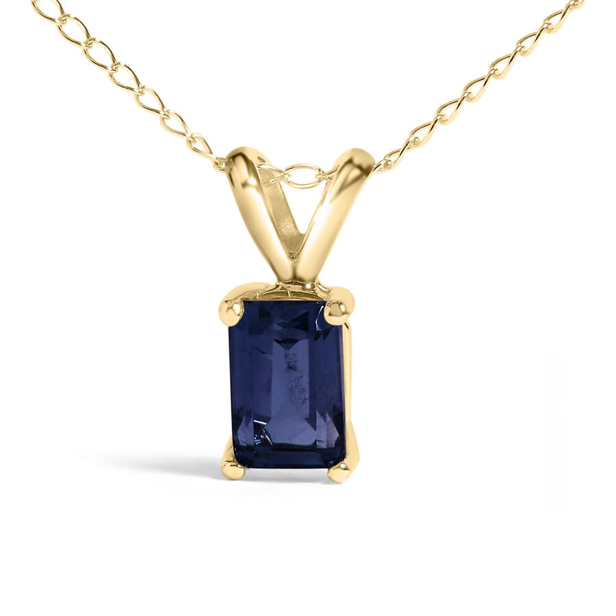 Haus Of Brilliance 14k Yellow Gold 6x4mm Emerald Cut Blue Sapphire Solitaire Pendant Necklace In Gold