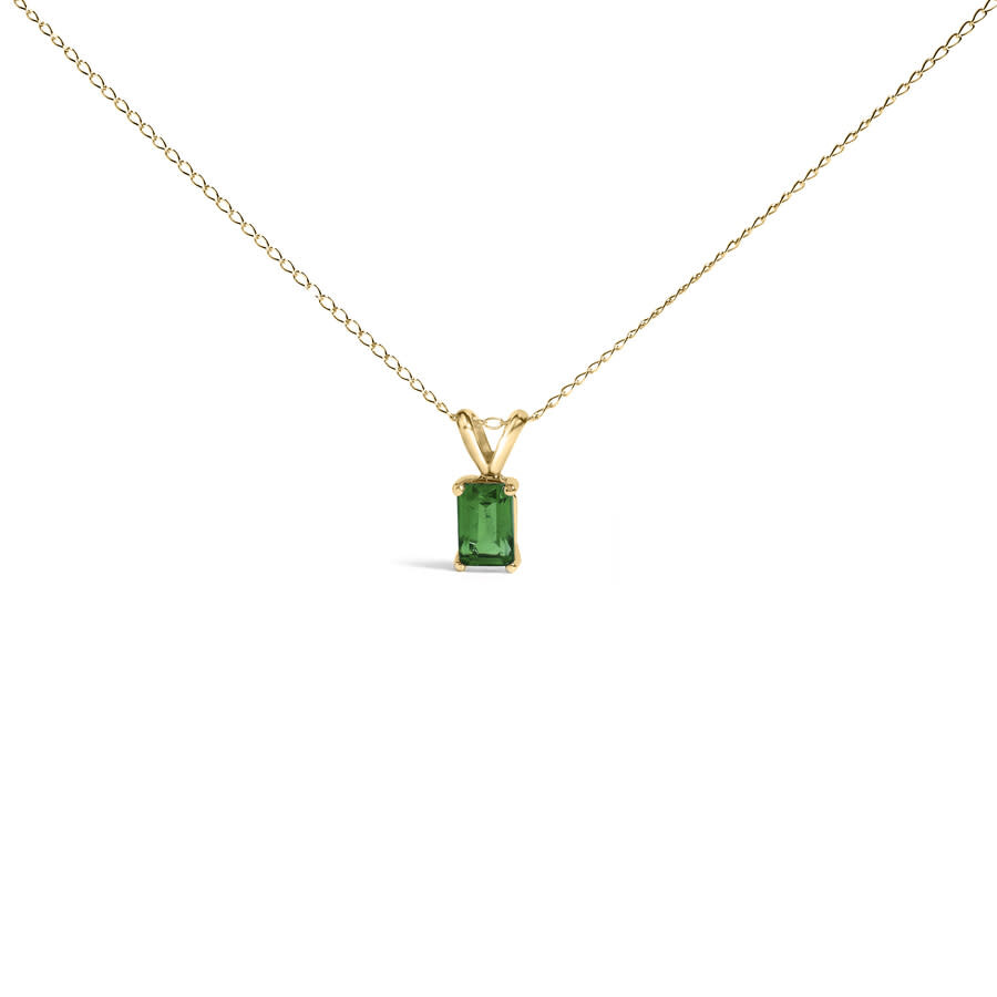 Haus Of Brilliance 14k Yellow Gold 6x4mm Emerald Cut Green Emerald Solitaire Pendant Necklace In Yellow
