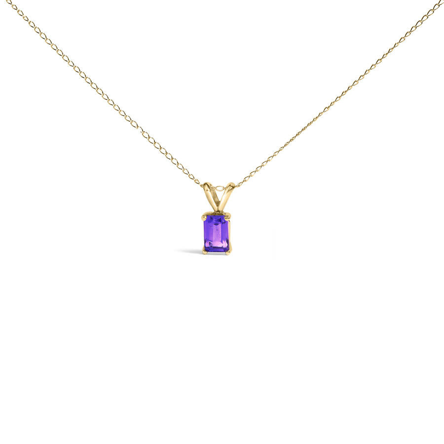 Haus Of Brilliance 14k Yellow Gold 6x4mm Emerald Cut Purple Amethyst Solitaire Pendant Necklace In Yellow