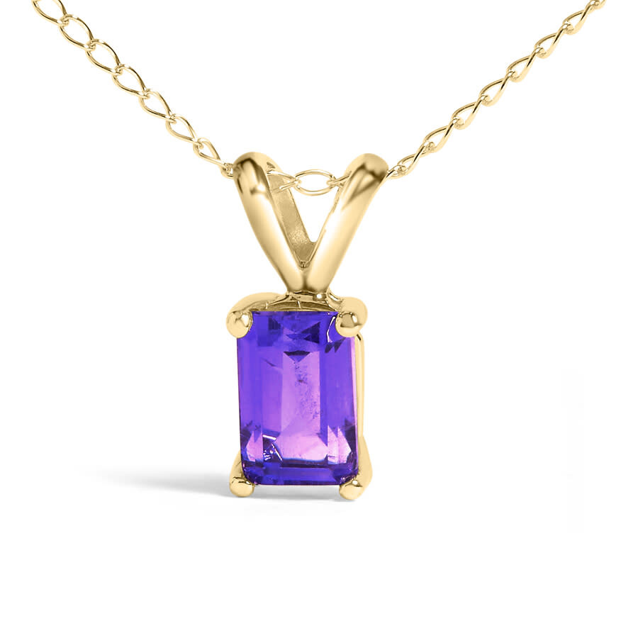 Haus Of Brilliance 14k Yellow Gold 6x4mm Emerald Cut Purple Amethyst Solitaire Pendant Necklace In Yellow