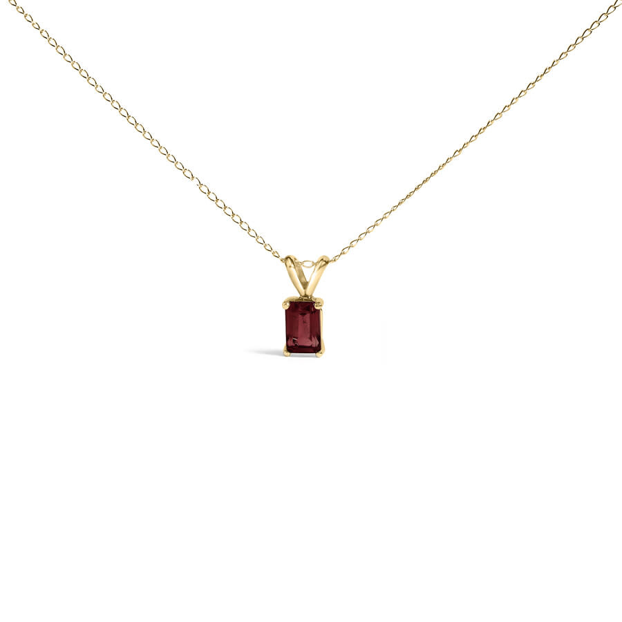 Haus Of Brilliance 14k Yellow Gold 6x4mm Emerald Cut Red Garnet Solitaire Pendant Necklace In Gold