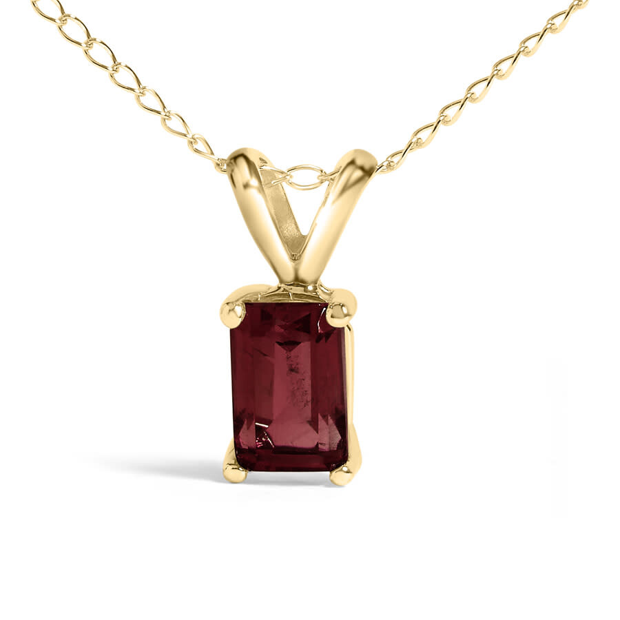 Haus Of Brilliance 14k Yellow Gold 6x4mm Emerald Cut Red Garnet Solitaire Pendant Necklace In Gold