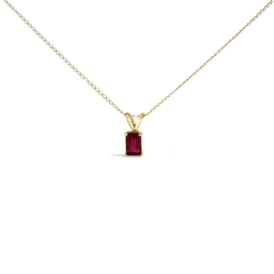 Haus Of Brilliance 14k Yellow Gold 6x4mm Emerald Cut Red Ruby Solitaire Pendant Necklace In Gold