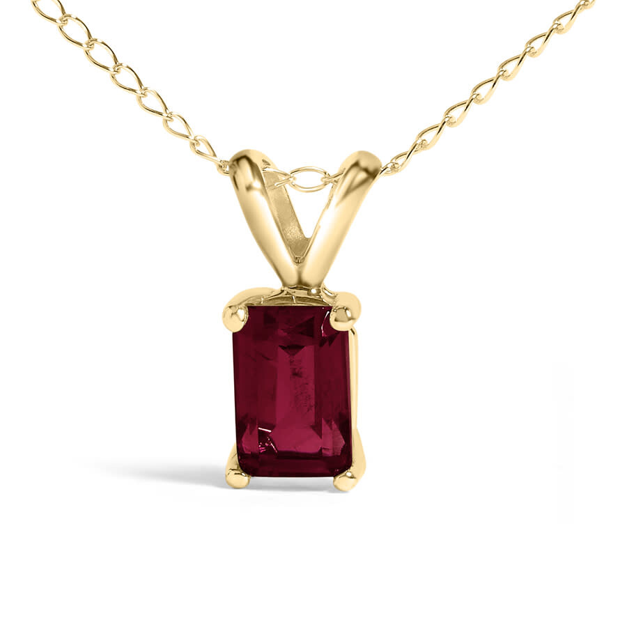 Haus Of Brilliance 14k Yellow Gold 6x4mm Emerald Cut Red Ruby Solitaire Pendant Necklace In Gold
