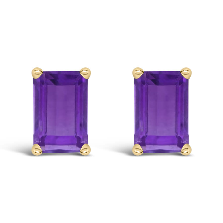 Haus Of Brilliance 14k Yellow Gold 6x4mm Emerald Shaped Amethyst Solitaire Stud Earrings In Purple