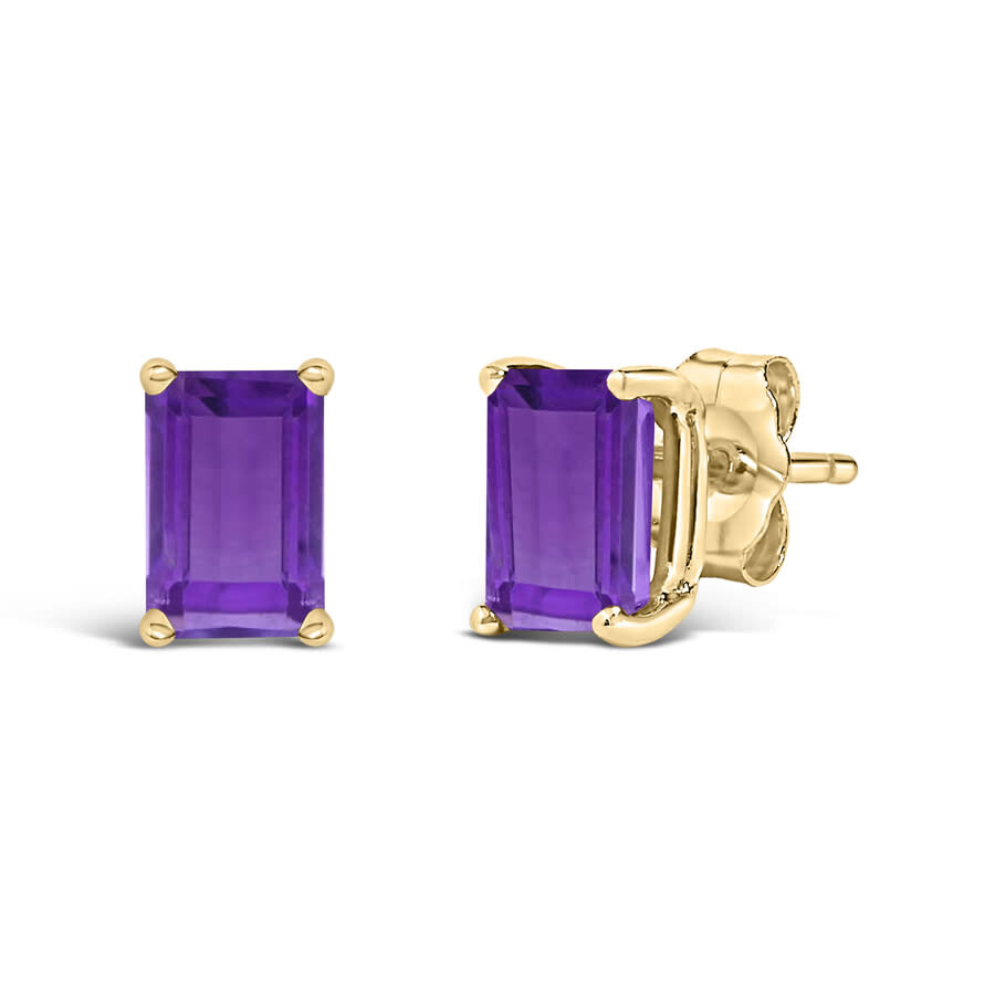Haus Of Brilliance 14k Yellow Gold 6x4mm Emerald Shaped Amethyst Solitaire Stud Earrings In Purple