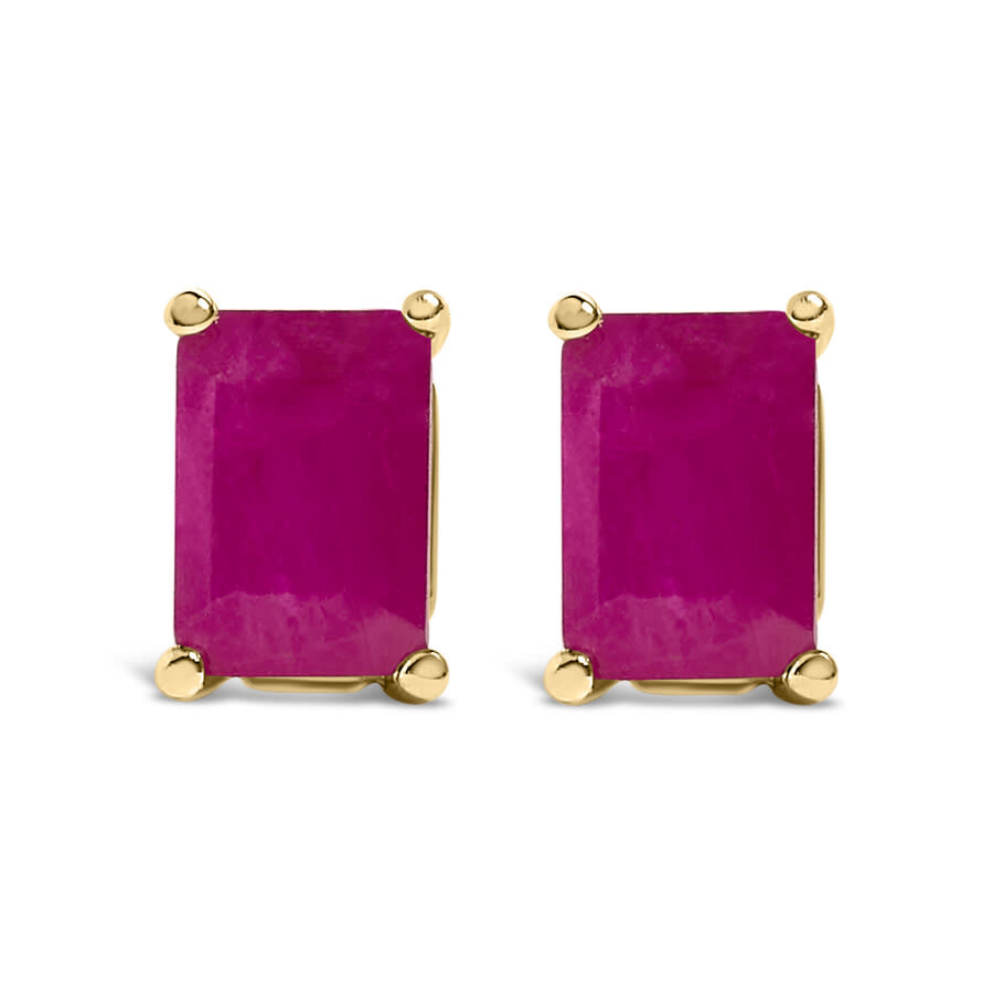 Haus Of Brilliance 14k Yellow Gold 6x4mm Emerald Shaped Ruby Solitaire Stud Earrings In Gold