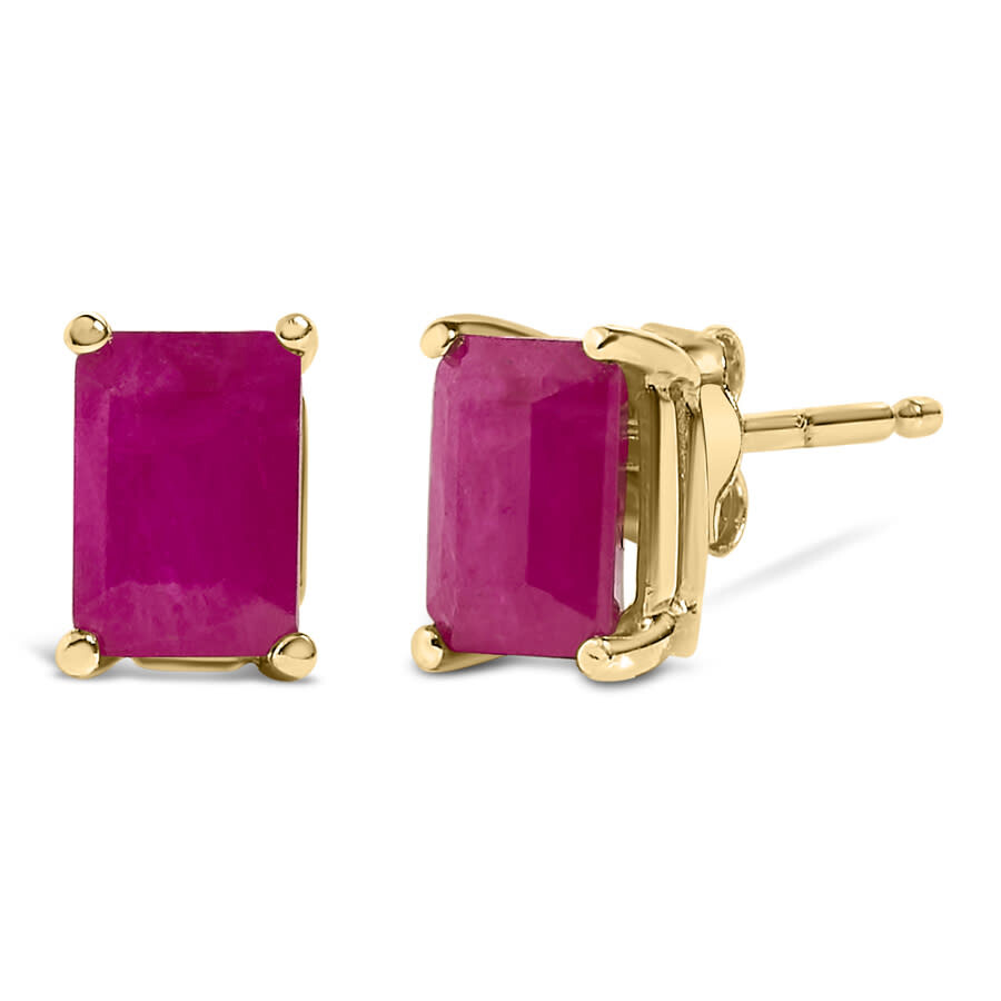 Haus Of Brilliance 14k Yellow Gold 6x4mm Emerald Shaped Ruby Solitaire Stud Earrings In Gold