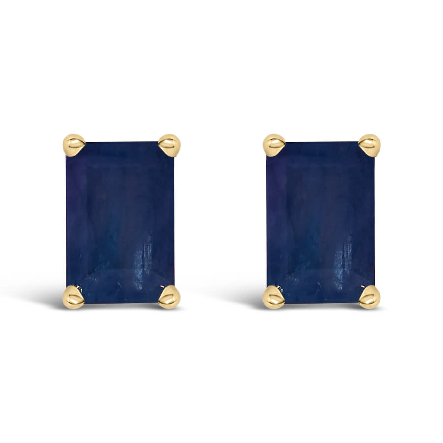 Haus Of Brilliance 14k Yellow Gold 6x4mm Emerald Shaped Sapphire Solitaire Stud Earrings In Blue