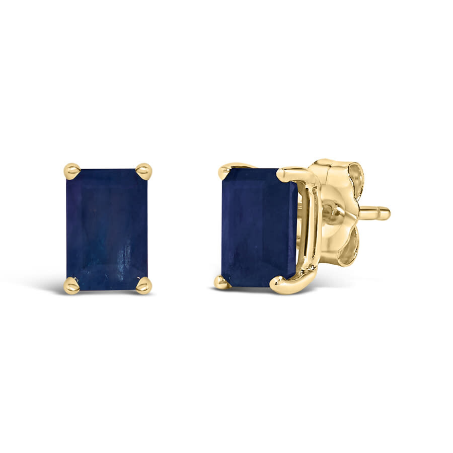 Haus Of Brilliance 14k Yellow Gold 6x4mm Emerald Shaped Sapphire Solitaire Stud Earrings In Blue