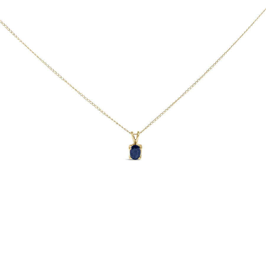 Haus Of Brilliance 14k Yellow Gold 6x4mm Oval Shaped Blue Sapphire Solitaire Pendant Necklace In Gold