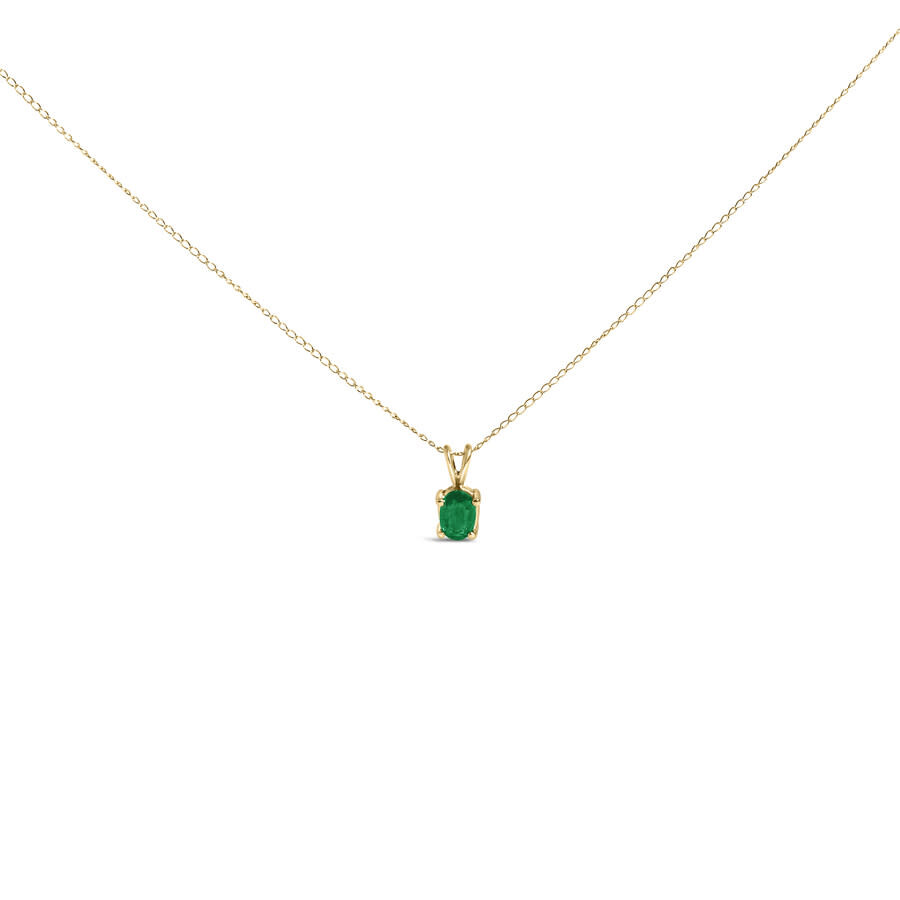 Haus Of Brilliance 14k Yellow Gold 6x4mm Oval Shaped Green Emerald Solitaire Pendant Necklace In Gold