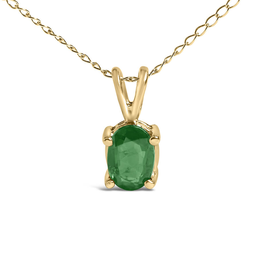 Haus Of Brilliance 14k Yellow Gold 6x4mm Oval Shaped Green Emerald Solitaire Pendant Necklace In Gold