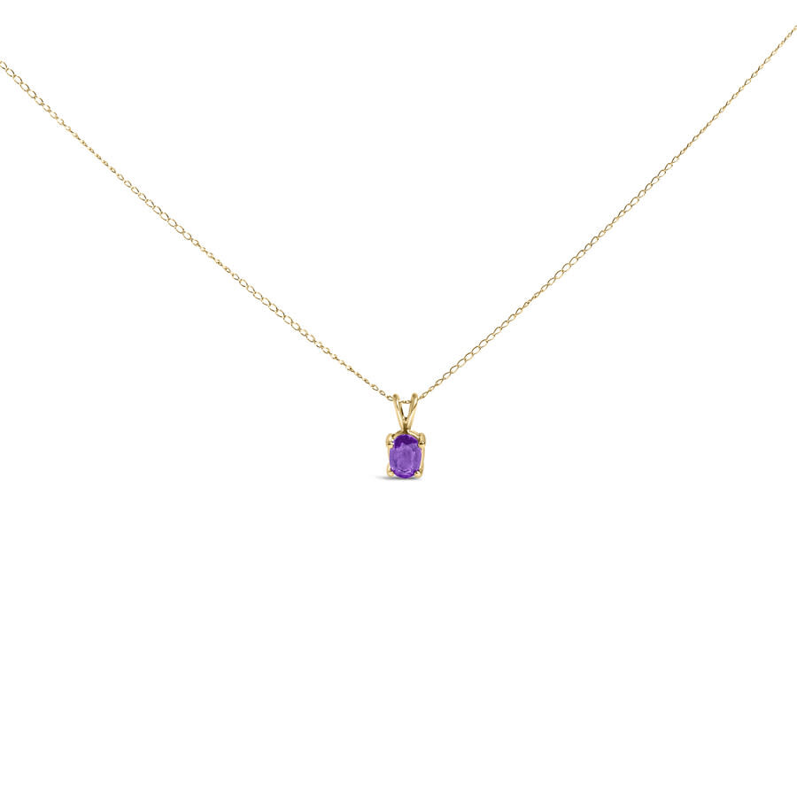Haus Of Brilliance 14k Yellow Gold 6x4mm Oval Shaped Purple Amethyst Solitaire Pendant Necklace In Gold