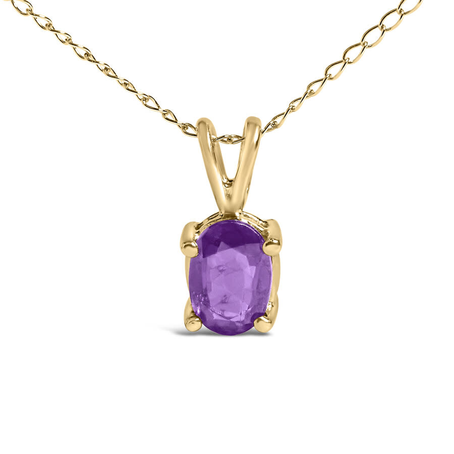 Haus Of Brilliance 14k Yellow Gold 6x4mm Oval Shaped Purple Amethyst Solitaire Pendant Necklace In Gold