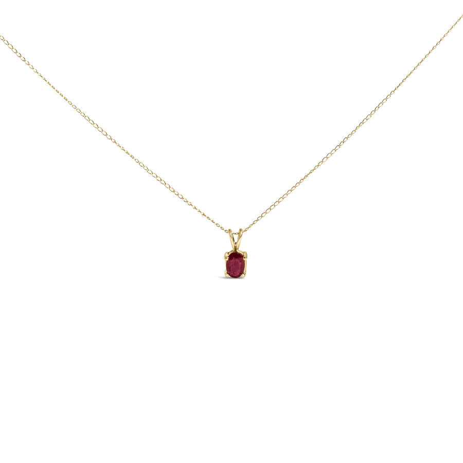 Haus Of Brilliance 14k Yellow Gold 6x4mm Oval Shaped Red Ruby Solitaire Pendant Necklace In Yellow