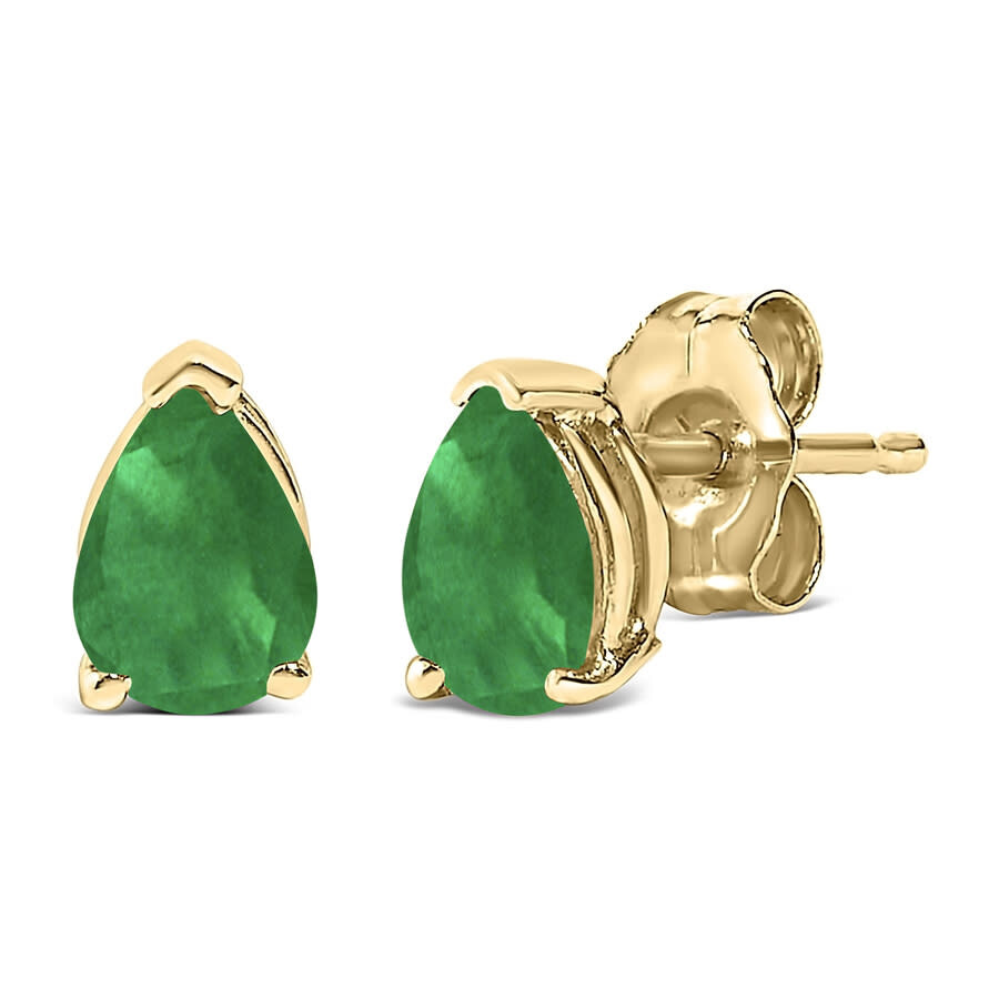Haus Of Brilliance 14k Yellow Gold 6x4mm Pear Shaped Green Emerald Solitaire Stud Earrings In Green