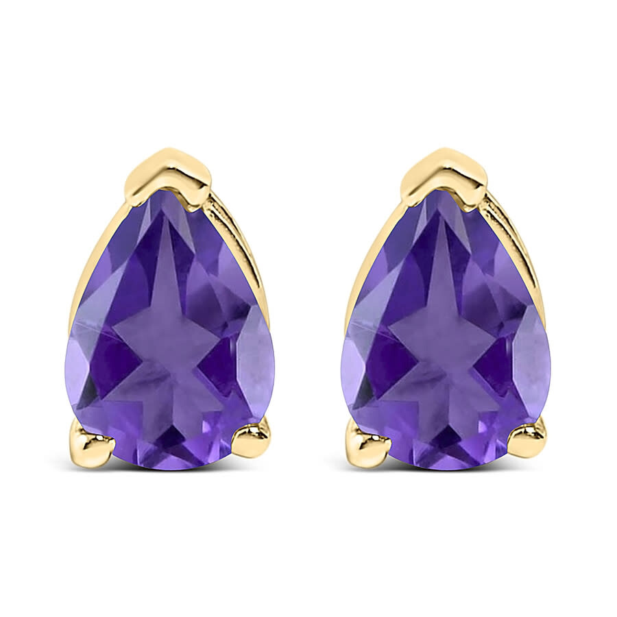 Haus Of Brilliance 14k Yellow Gold 6x4mm Pear Shaped Purple Amethyst Solitaire Stud Earrings In Gold