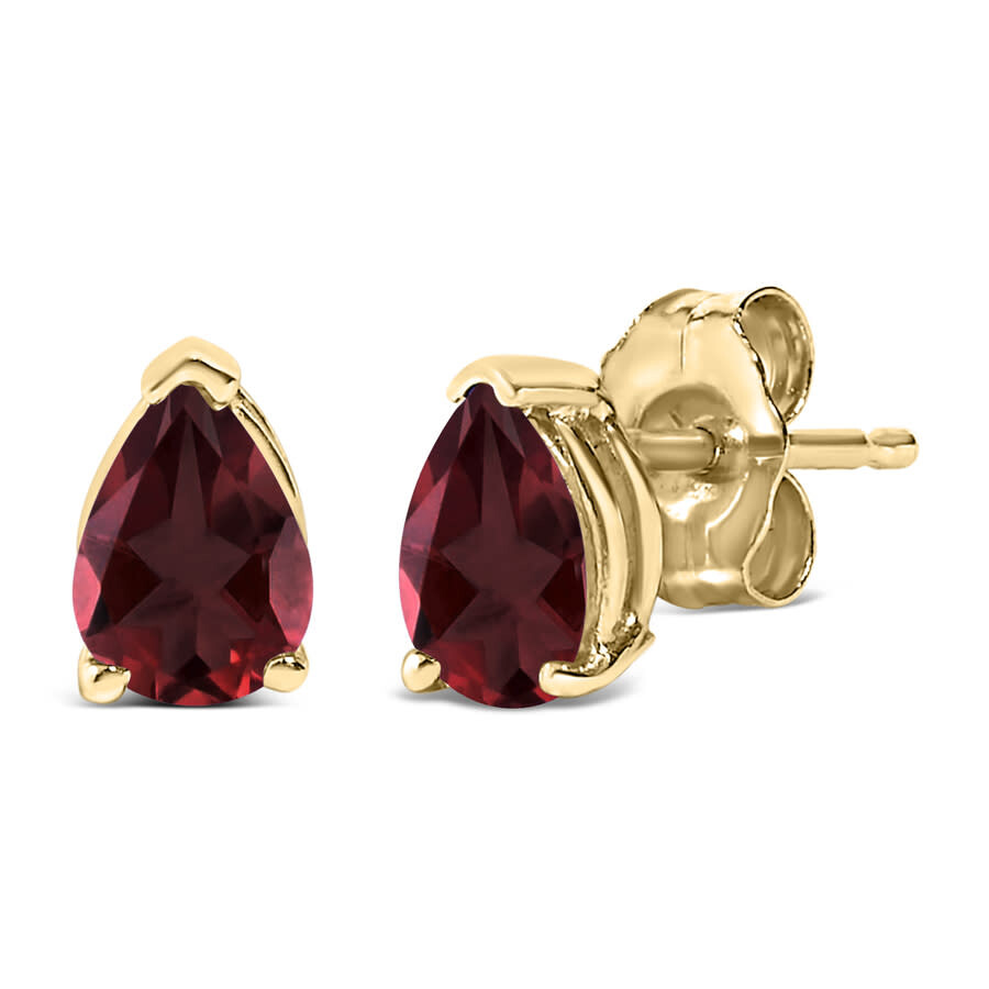 Haus Of Brilliance 14k Yellow Gold 6x4mm Pear Shaped Red Garnet Solitaire Stud Earrings In Gold