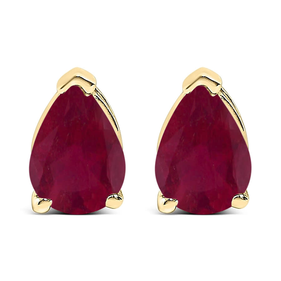 Haus Of Brilliance 14k Yellow Gold 6x4mm Pear Shaped Red Ruby Solitaire Stud Earrings In Gold