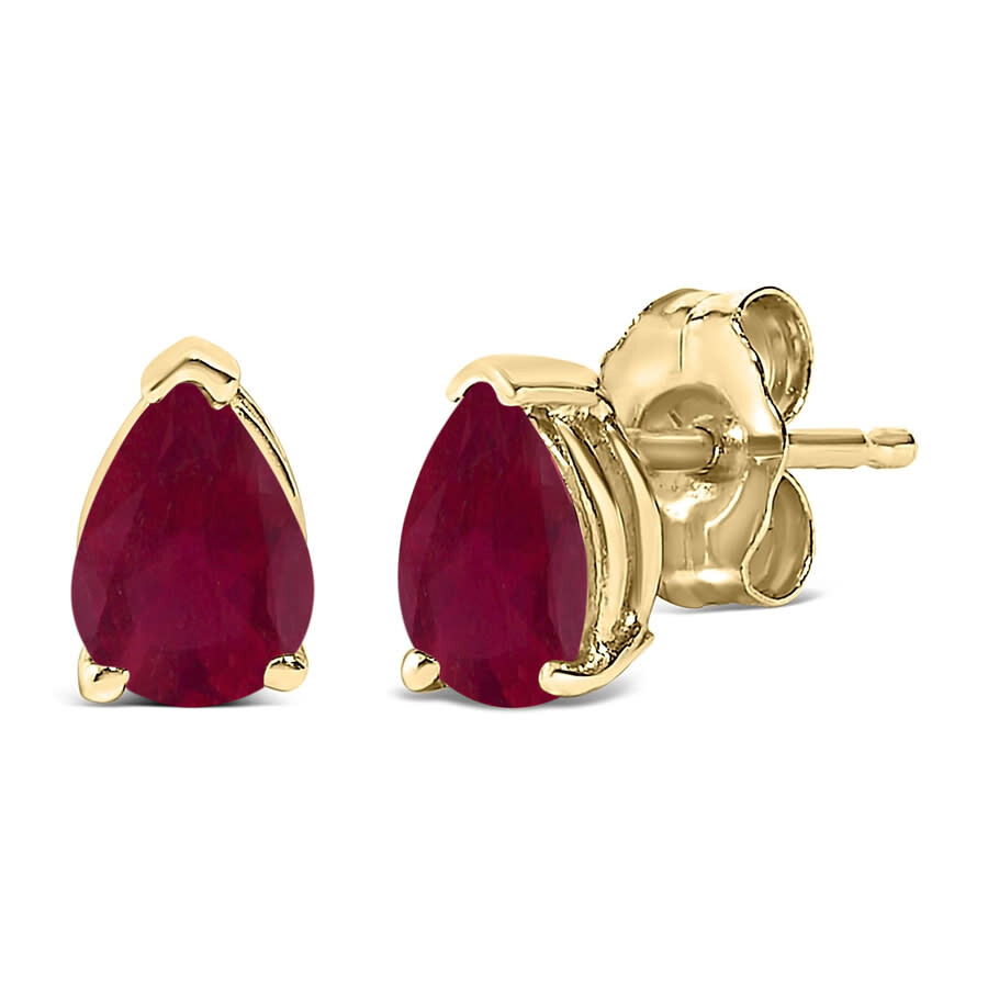 Haus Of Brilliance 14k Yellow Gold 6x4mm Pear Shaped Red Ruby Solitaire Stud Earrings In Gold