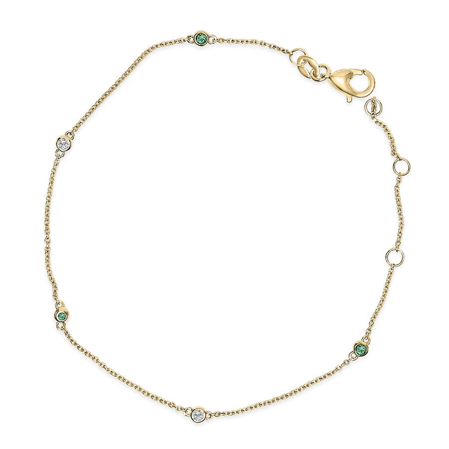 Haus Of Brilliance 14k Yellow Gold Alternating Green Emerald And Diamond Bezel Station Chain Bracele In Yellow