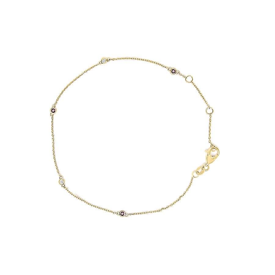 Haus Of Brilliance 14k Yellow Gold Alternating Red Ruby And White Diamond Bezel Station Chain Bracel