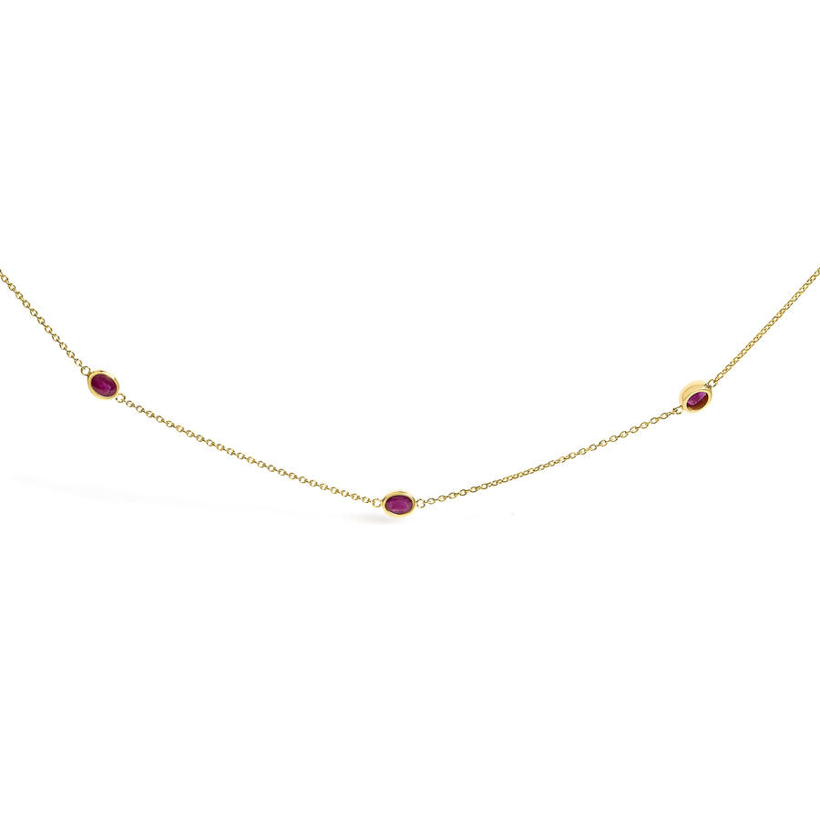 Haus Of Brilliance 14k Yellow Gold Bezel Set 4x3 Mm Oval Red Ruby Station Necklace - 18 Inches In Gold