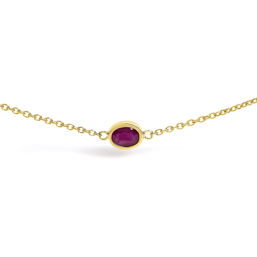 Haus Of Brilliance 14k Yellow Gold Bezel Set 4x3 Mm Oval Red Ruby Station Necklace - 18 Inches In Gold