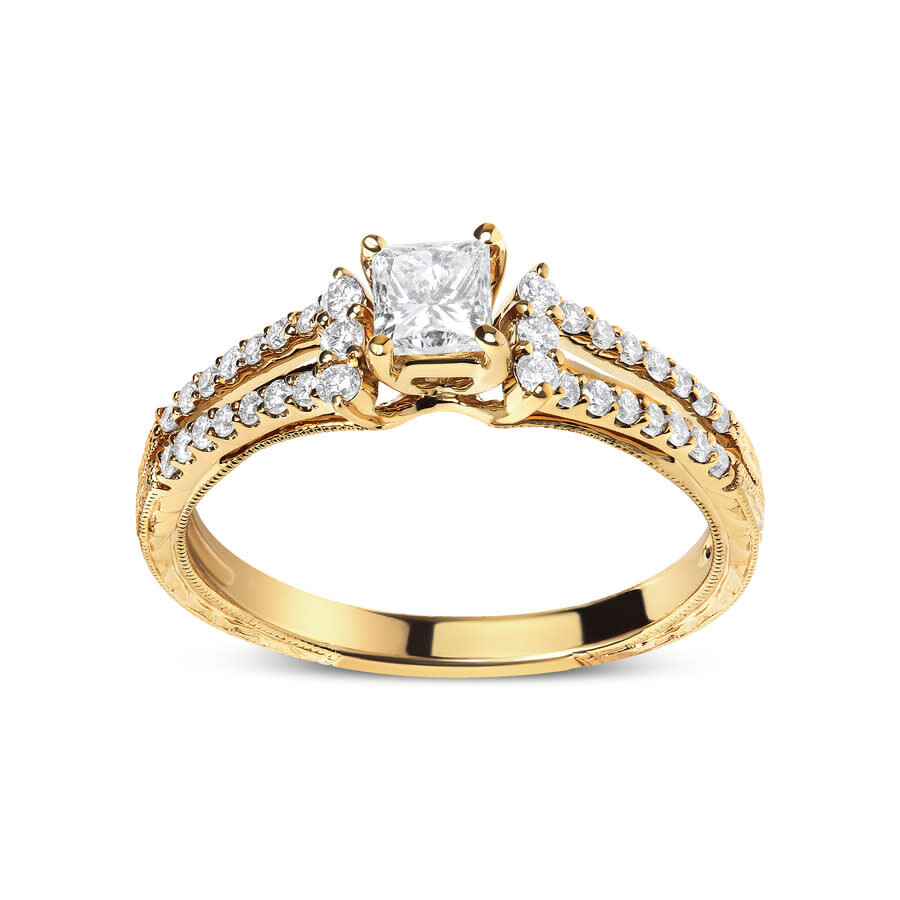 Haus Of Brilliance 14k Yellow Gold Diamond 5/8 Cttw Princess Diamond Split Shank And Milgrain Engage In Yellow