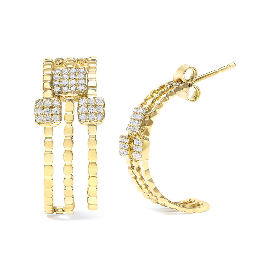 Haus Of Brilliance 14k Yellow Gold Over Silver 1/4 Cttw Diamond Multi-dimensional Link Dangle Stud E In Yellow