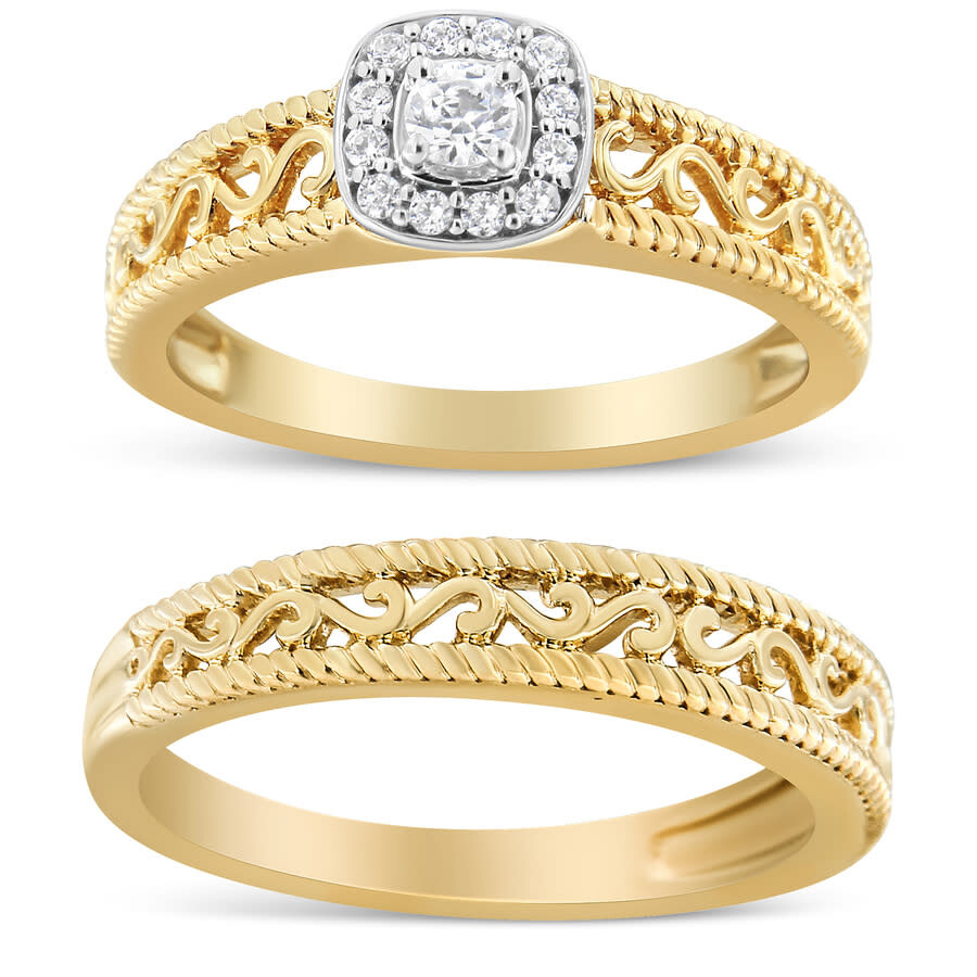 Haus Of Brilliance 14k Yellow Gold Over Silver 1/5 Cttw Diamond Halo And Milgrain Finish Engagement In Yellow