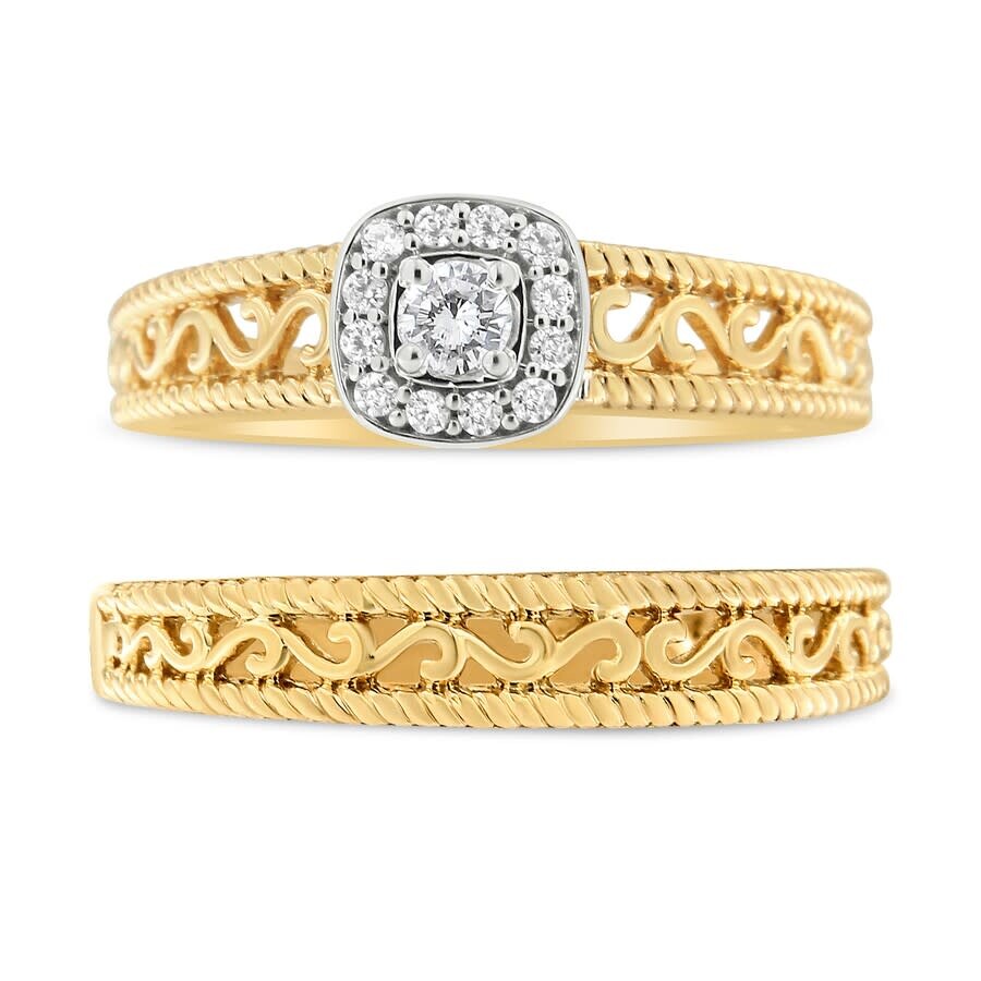 Haus Of Brilliance 14k Yellow Gold Over Silver 1/5 Cttw Diamond Halo And Milgrain Finish Engagement In Yellow