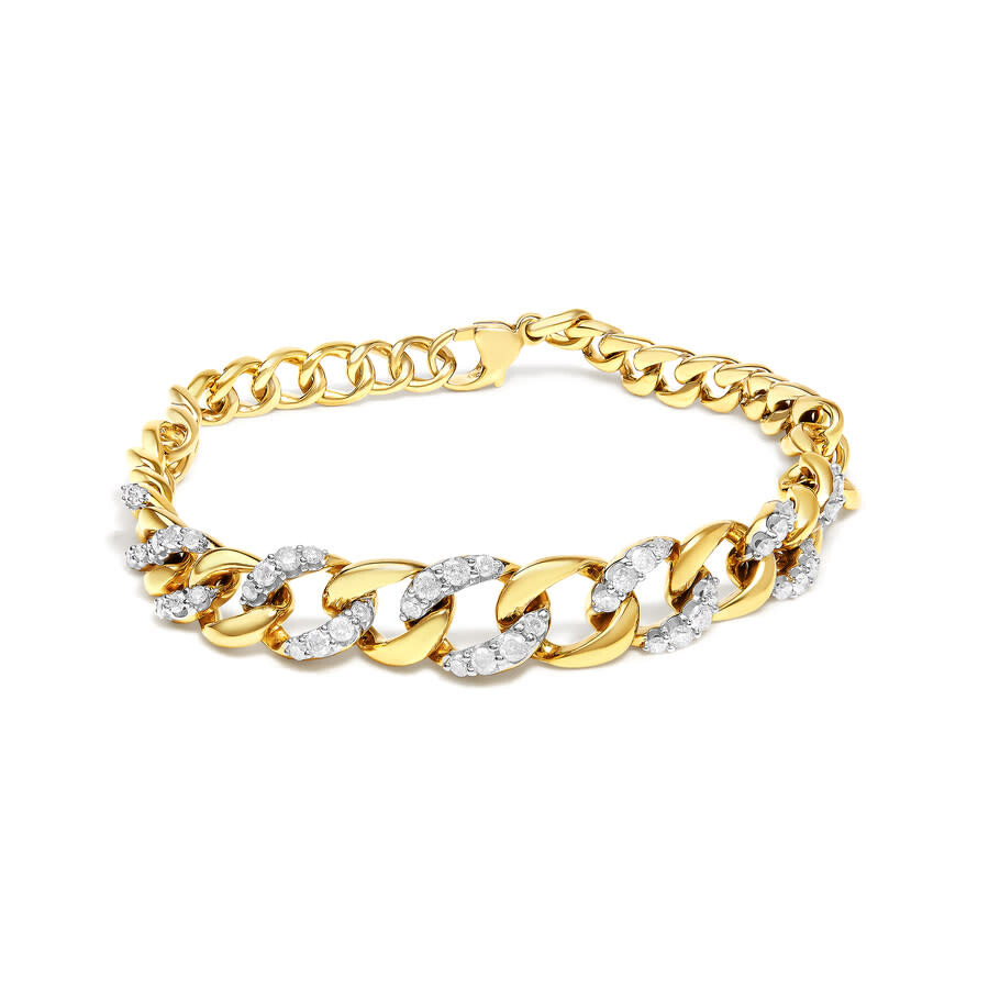 Haus Of Brilliance 14k Yellow Gold Plated .925 Sterling Silver 1 1/4 Cttw Diamond Cuban Chain Link Bracelet- 7.25" In Yellow