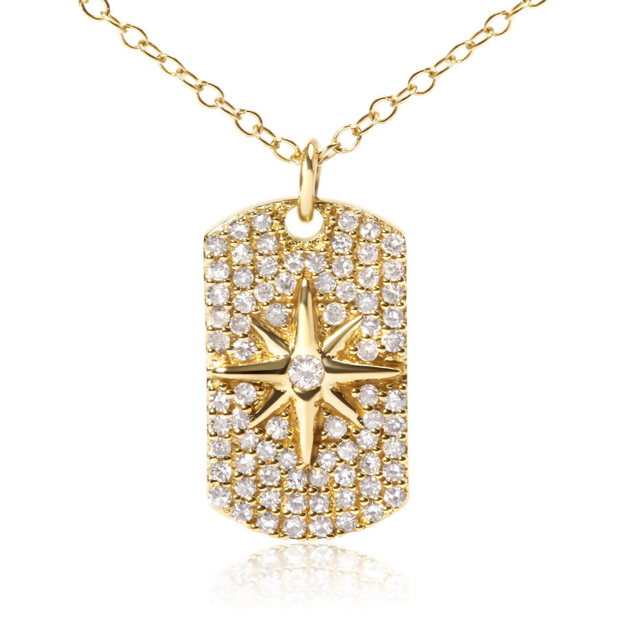 Haus Of Brilliance 18k Gold Plated .925 Sterling Silver 3/8 Cttw Diamond North Star Dog Tag 18" Inch In Yellow