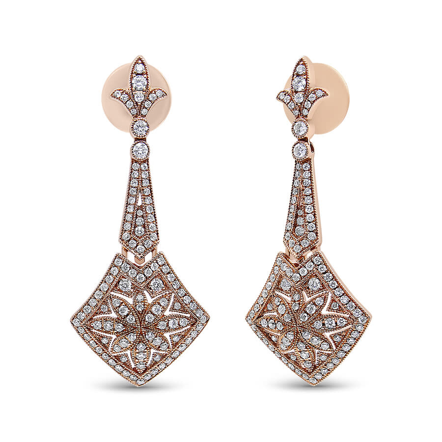 Haus Of Brilliance 18k Rose Gold 1 1/3 Cttw Diamond Studded Fleur De Lis Trellis Style Drop And Dang In Pink