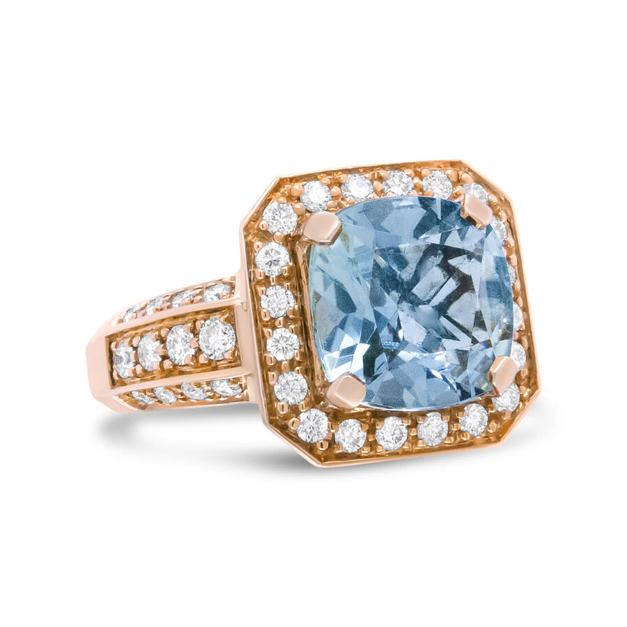 Haus Of Brilliance 18k Rose Gold 10x10mm Cushion Shaped Aquamarine And 1 1/8 Cttw Round Diamond Halo In Yellow