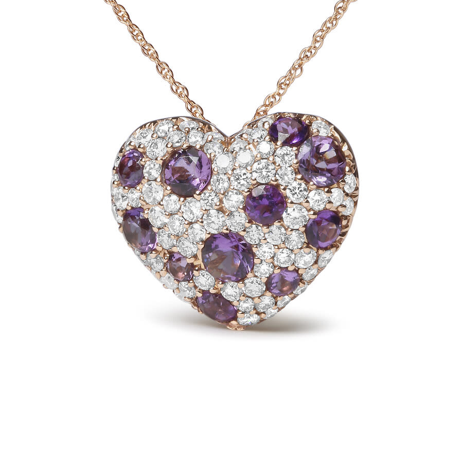 Haus Of Brilliance 18k Rose Gold 3/4 Cttw Diamond And Purple Amethyst Cluster Heart Shape 18" Pendan In Pink