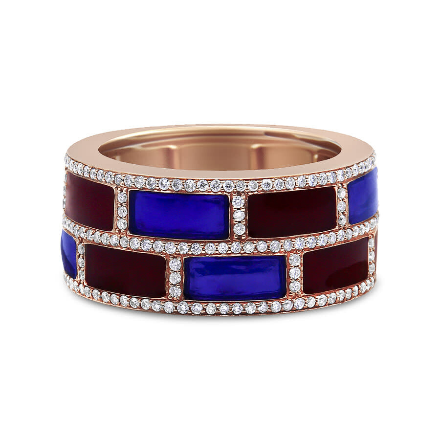 Haus Of Brilliance 18k Rose Gold Alternating Red And Blue Enamel And 1/2 Cttw Diamond Studded Band R In Pink