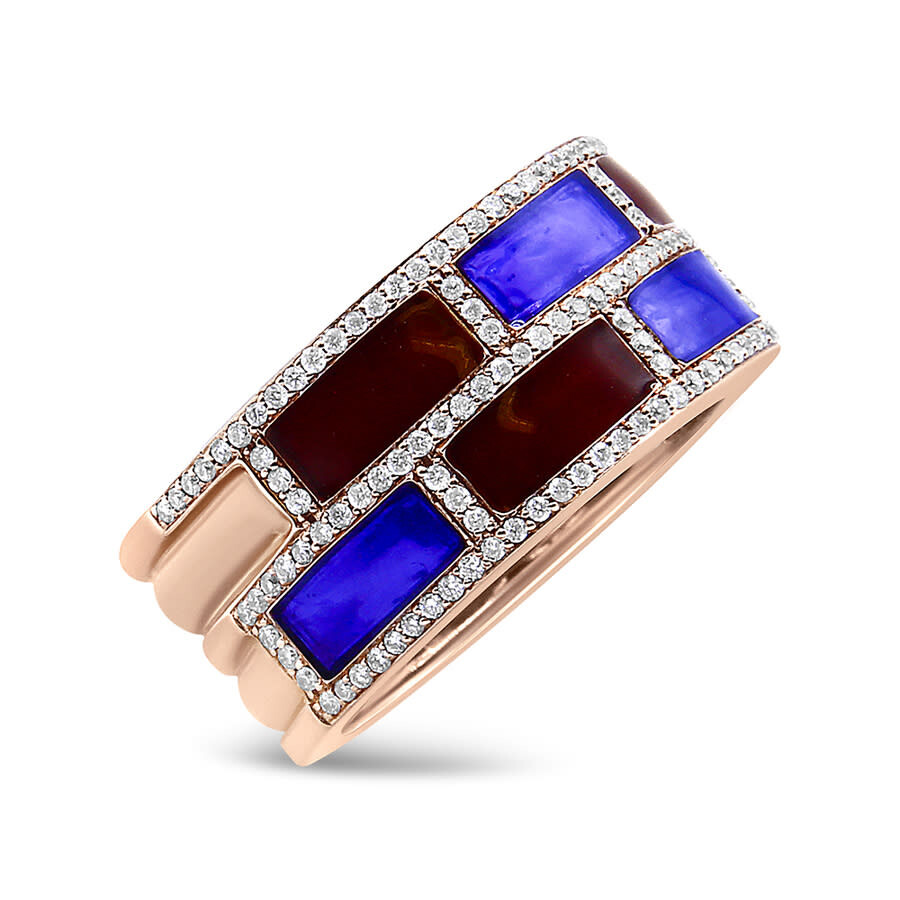 Shop Haus Of Brilliance 18k Rose Gold Alternating Red And Blue Enamel And 1/2 Cttw Diamond Studded Band R In Pink