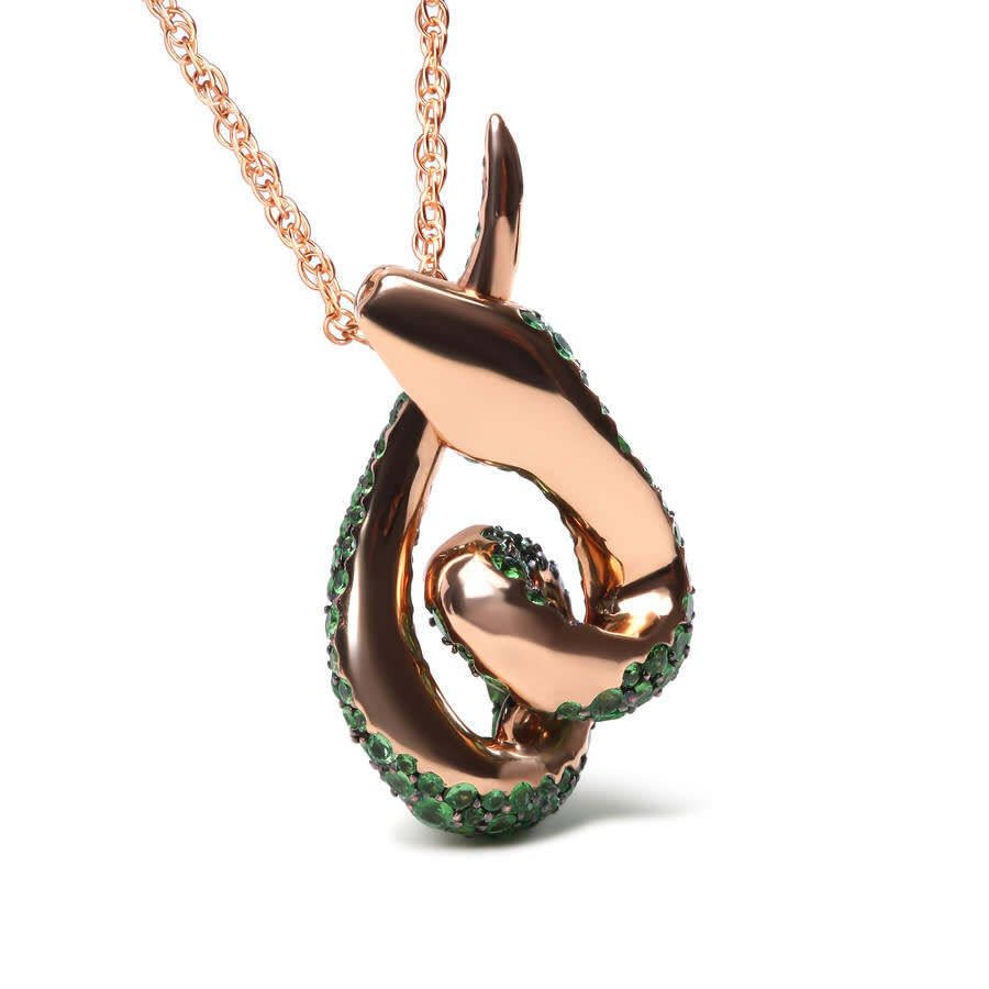 Haus Of Brilliance 18k Rose Gold Round Green Tsavorite Gemstone Cluster Spiral Snake Design 18" Pend In Pink