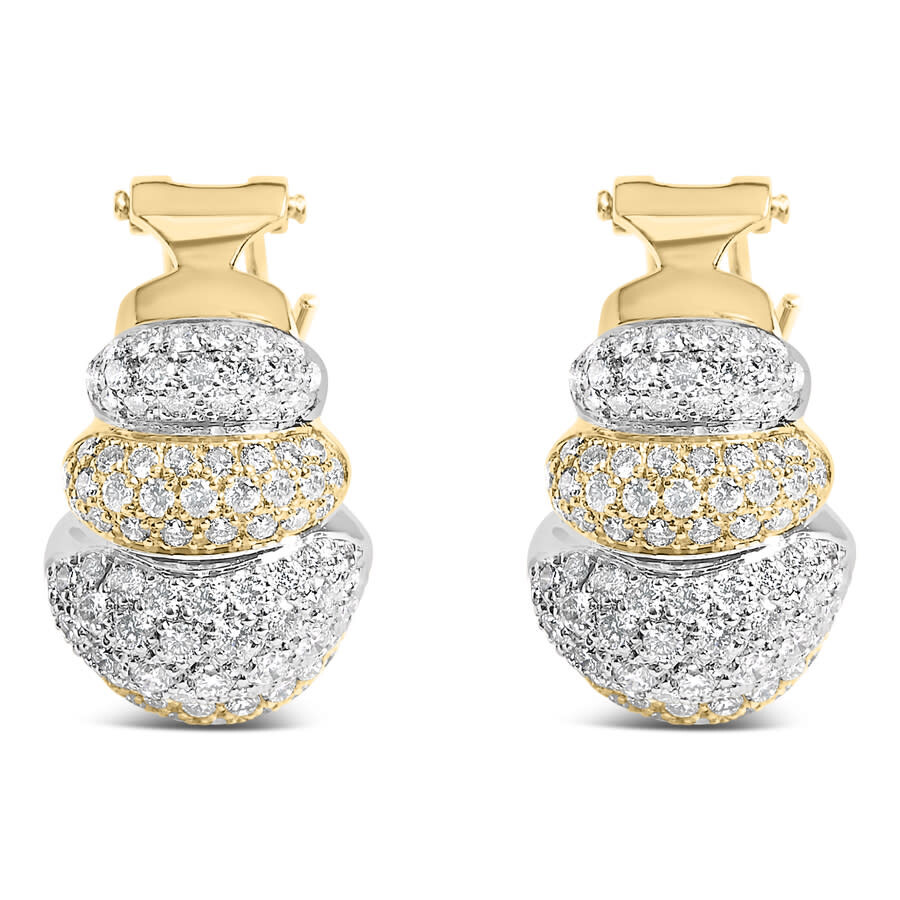 Haus Of Brilliance 18k Two-toned Gold 5.00 Cttw Diamond Three-tier Domed Button Omega Back Earrings In Multi