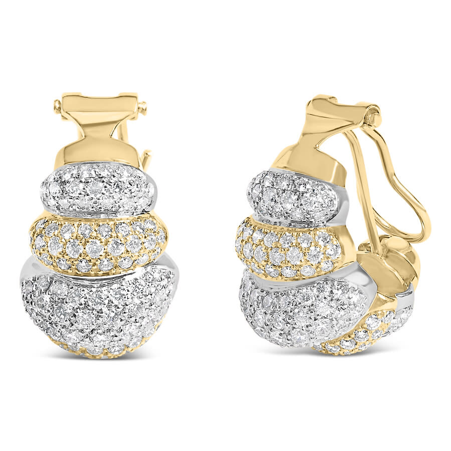 Haus Of Brilliance 18k Two-toned Gold 5.00 Cttw Diamond Three-tier Domed Button Omega Back Earrings In Multi